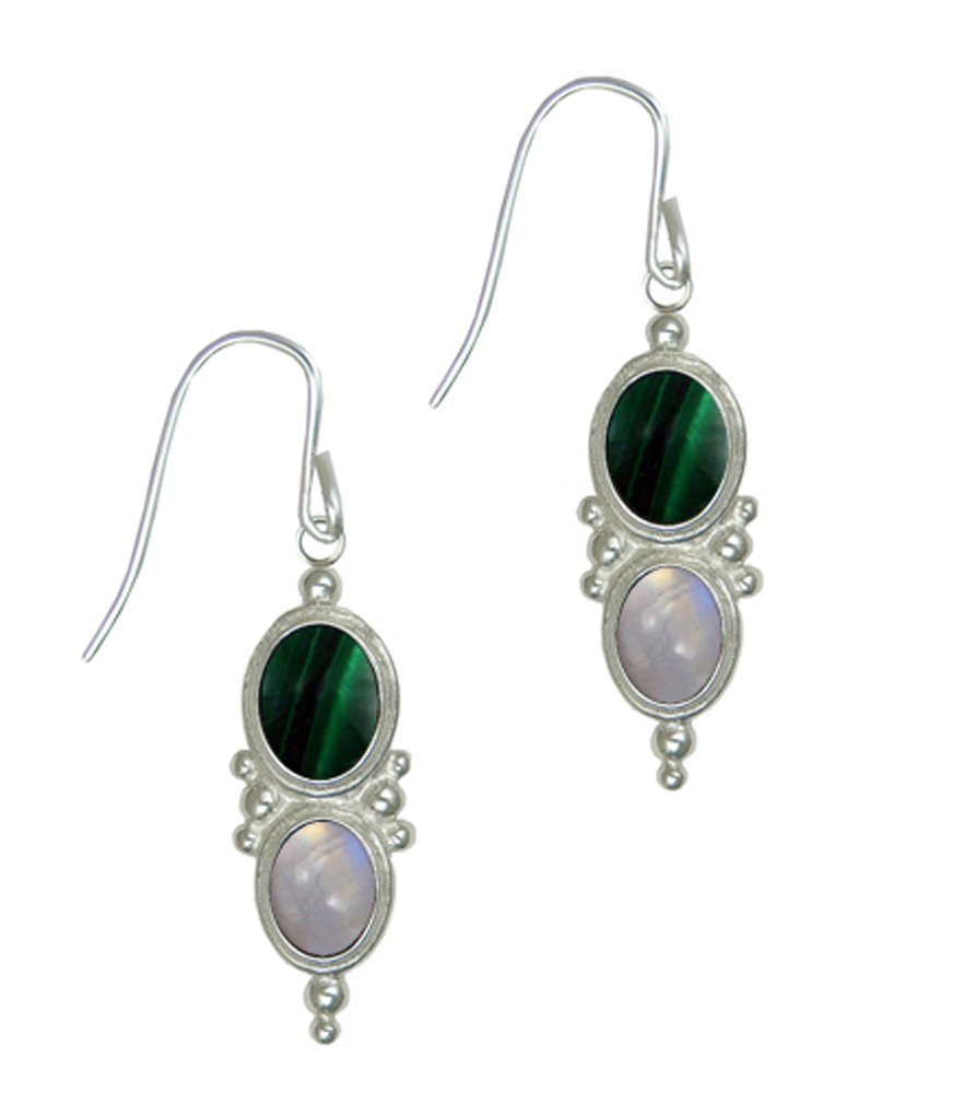 Sterling Silver Drop Dangle Earrings With Malachite